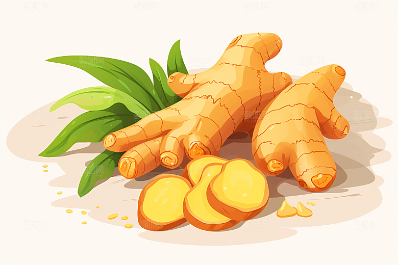 新鲜生姜调味料植物插画
