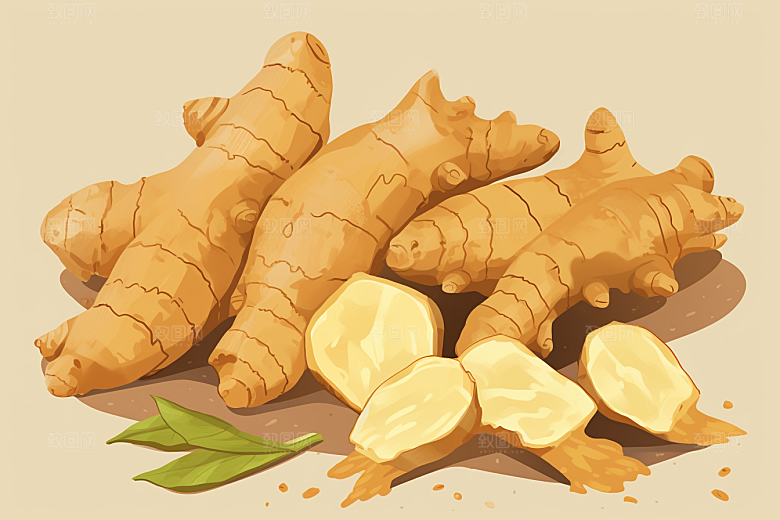 新鲜生姜中医植物插画