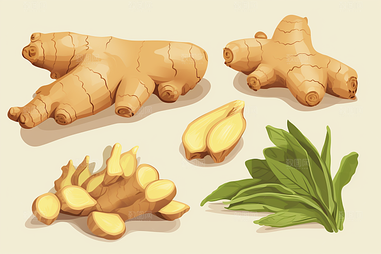 新鲜生姜调味料中药材插画