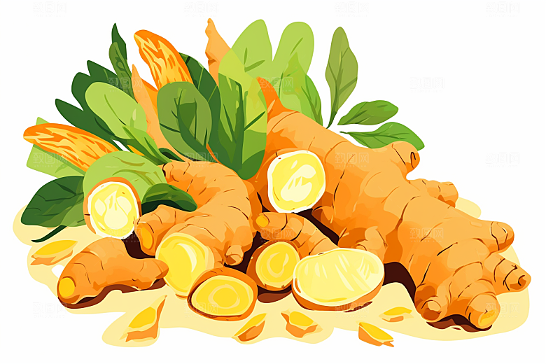新鲜生姜调味料中医插画