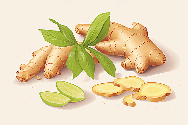 新鲜生姜植物中药材插画