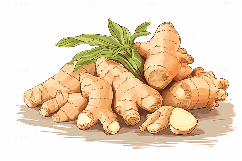 新鲜生姜植物中医插画