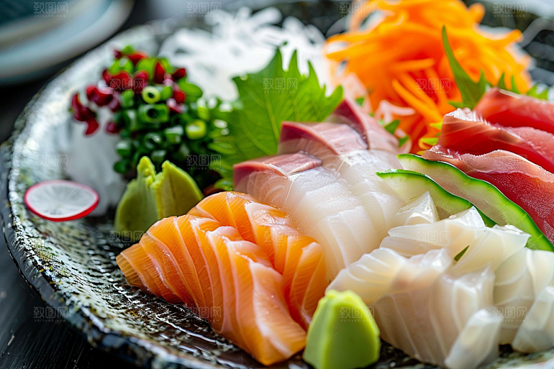日料生鱼片鱼肉冰箱摄影图