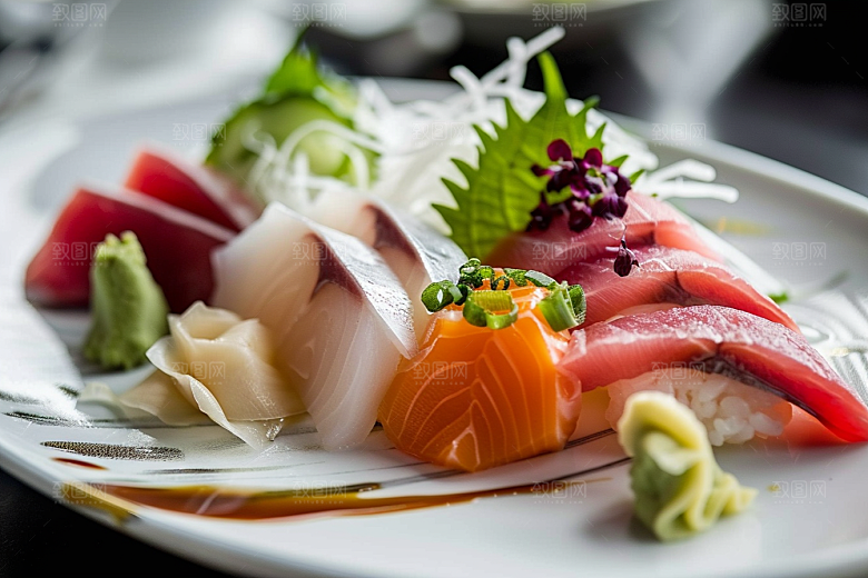 日料生鱼片刺身冰箱摄影图