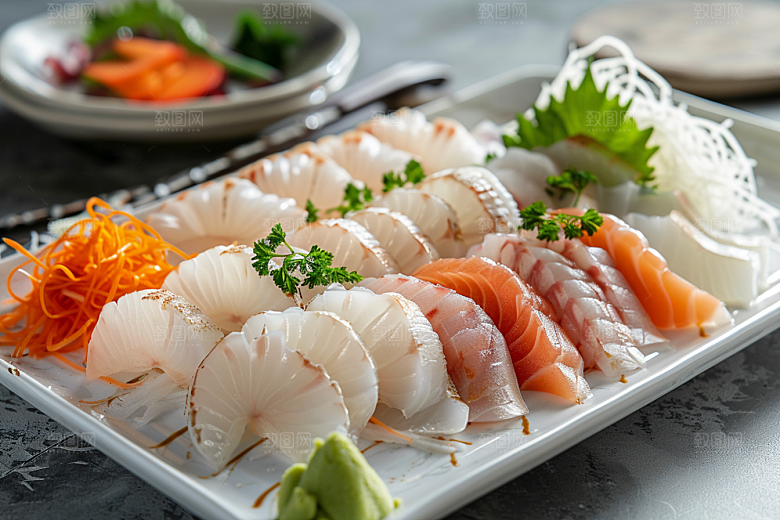 日料生鱼片刺身冰箱摄影图