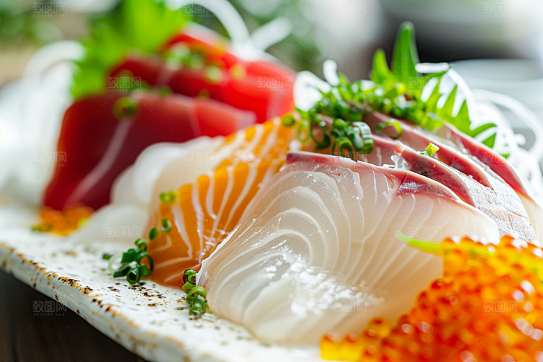 日料生鱼片鱼生鱼肉摄影图