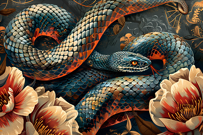 国潮蛇中式高清插画