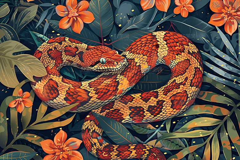 国潮蛇中国风纹样插画