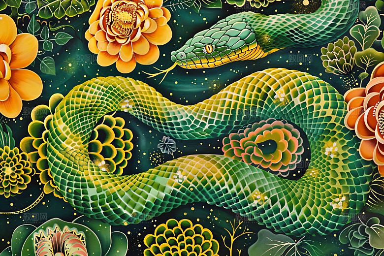 国潮蛇自然高清插画
