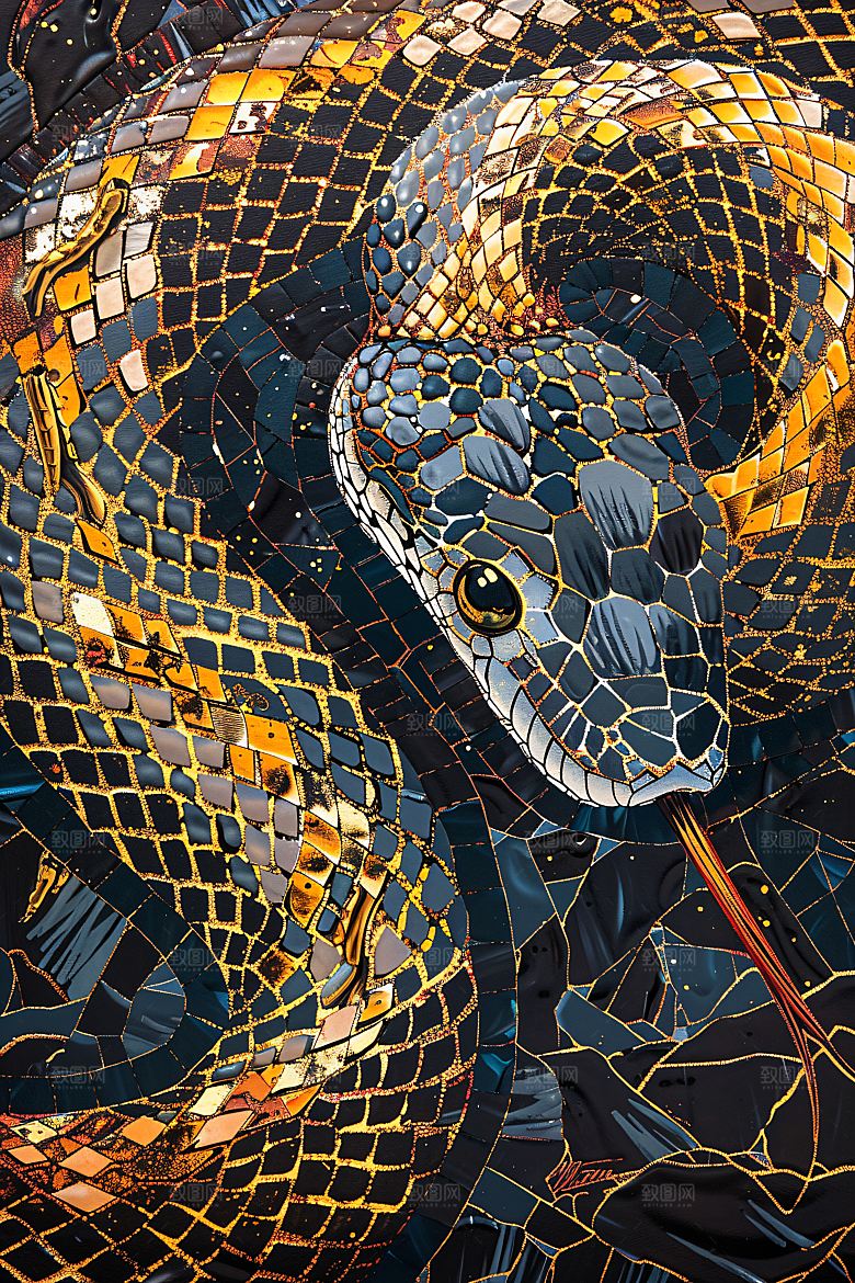 国潮蛇自然中国风插画