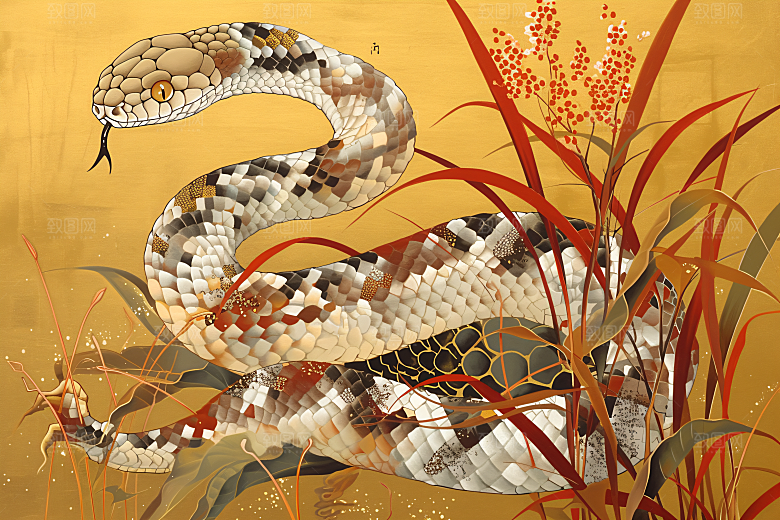 国潮蛇高清自然插画