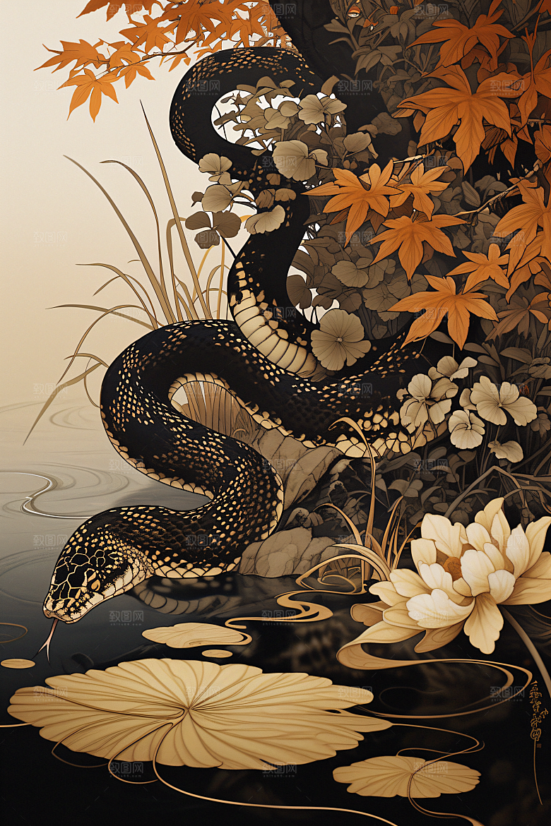 国潮蛇吉祥文化插画