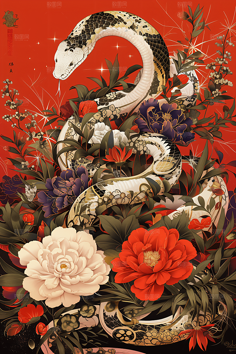 国潮蛇自然文化插画