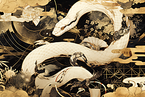 国潮蛇自然中国风插画