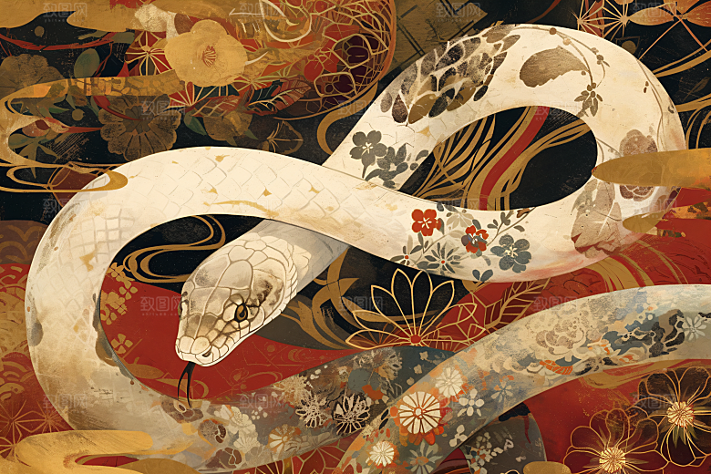 国潮蛇中国风国画插画