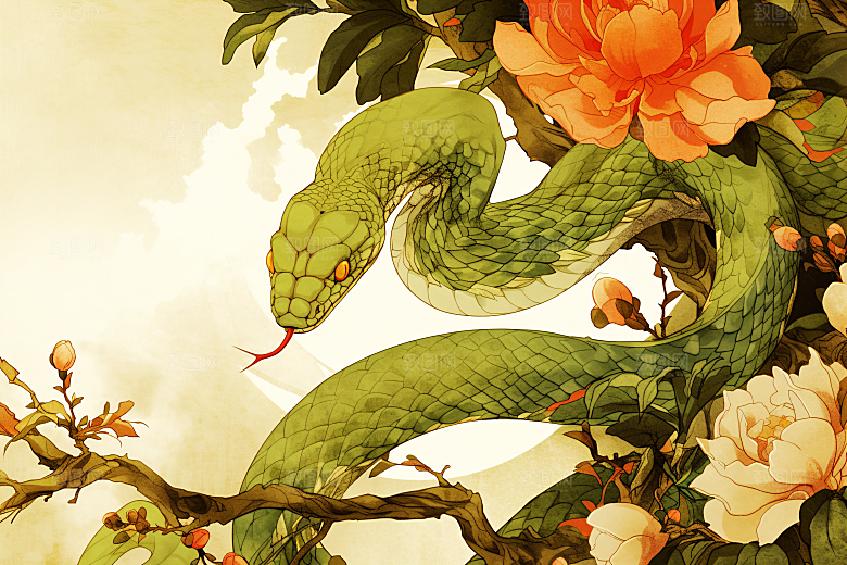 国潮蛇纹样高清插画