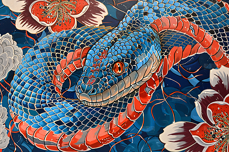 国潮蛇纹样自然插画