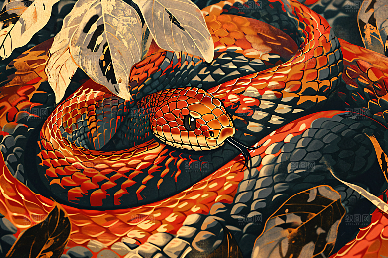 国潮蛇高清自然插画