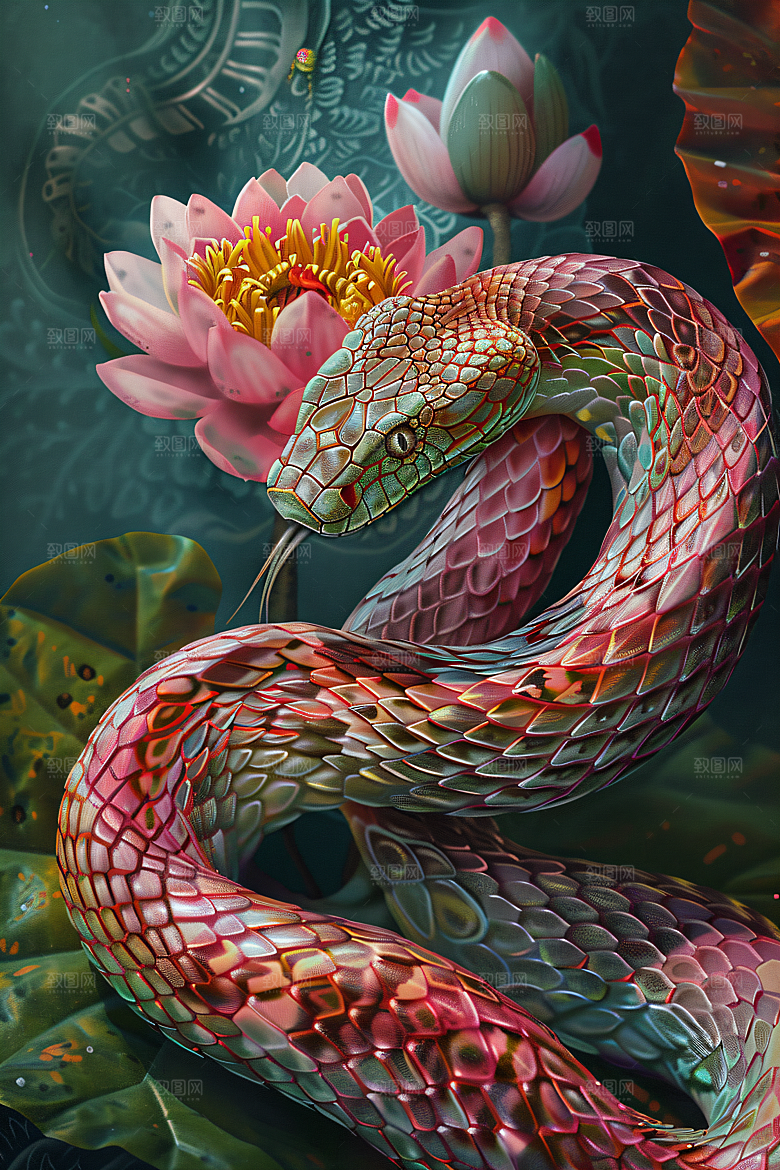 国潮蛇高清国画插画