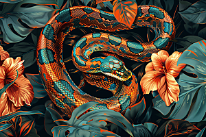 国潮蛇传统纹样插画