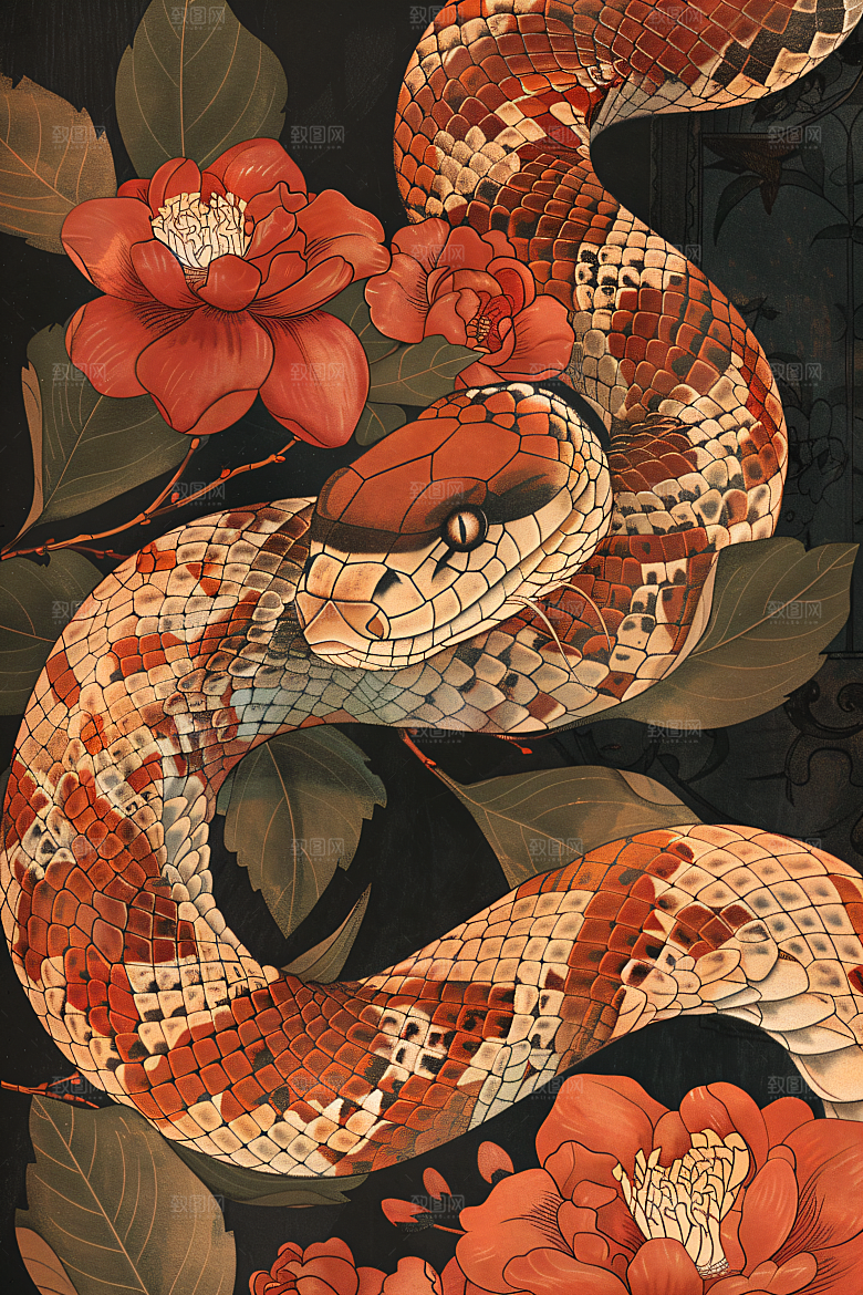 国潮蛇自然高清插画