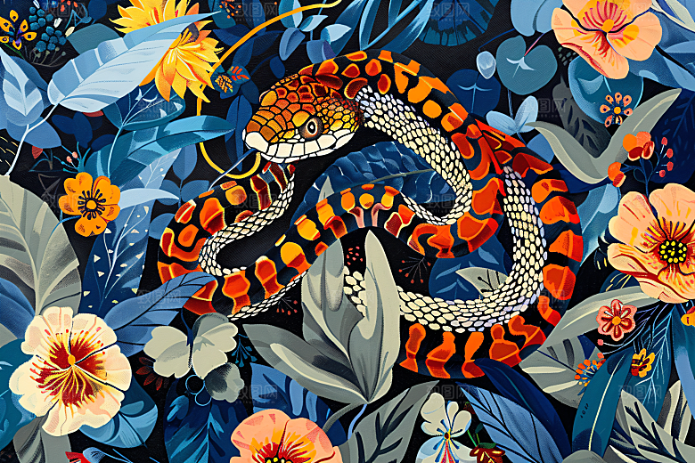 国潮蛇吉祥传统插画