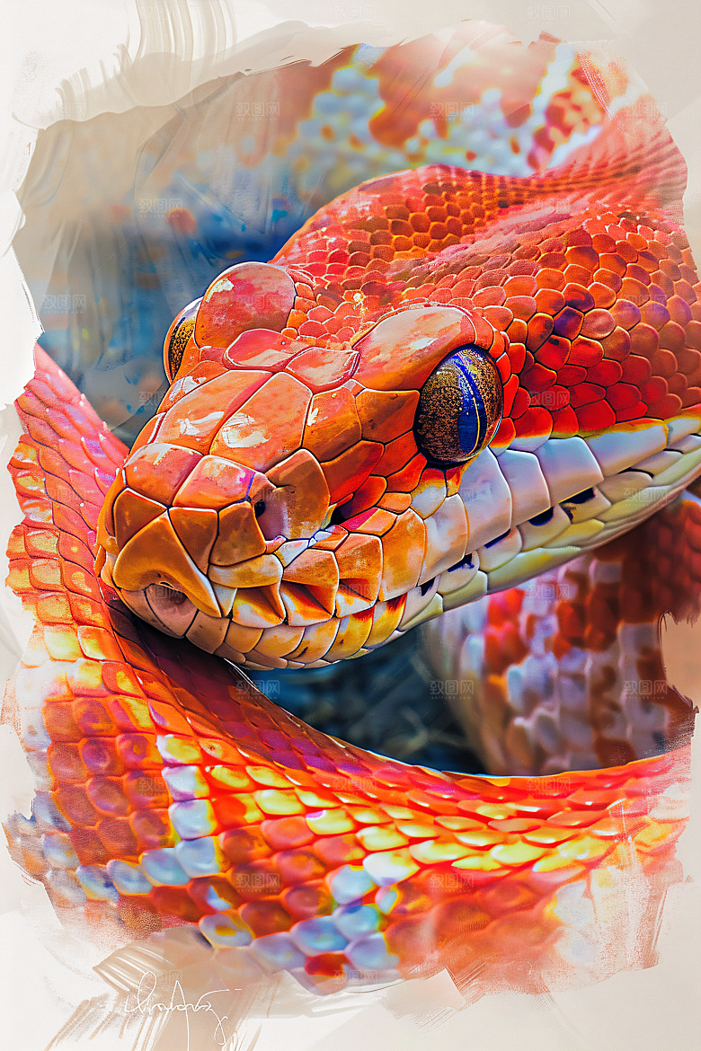 国潮蛇纹样中式插画