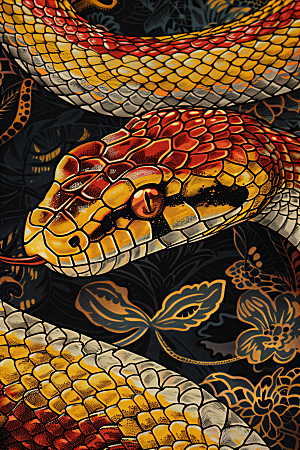 国潮蛇自然手绘插画