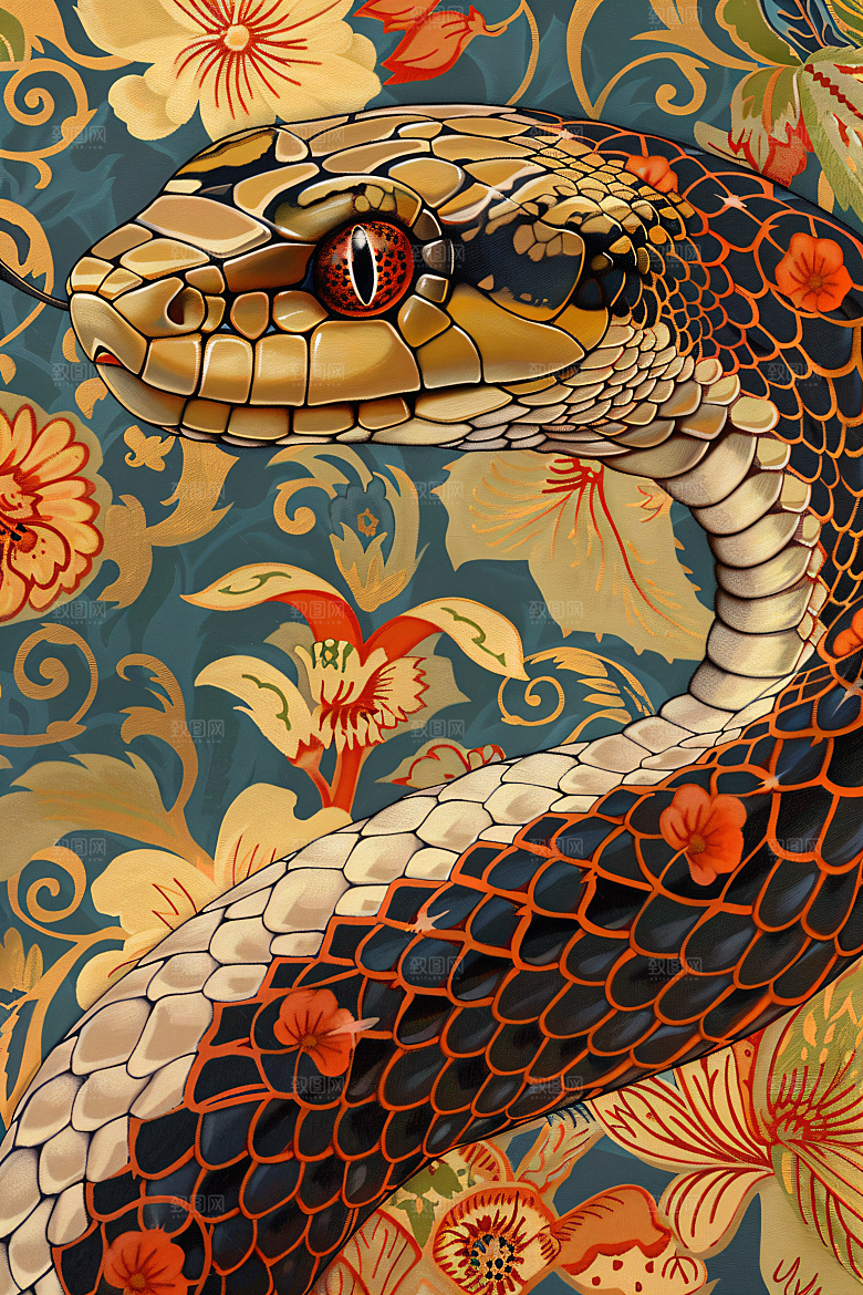 国潮蛇传统中式插画