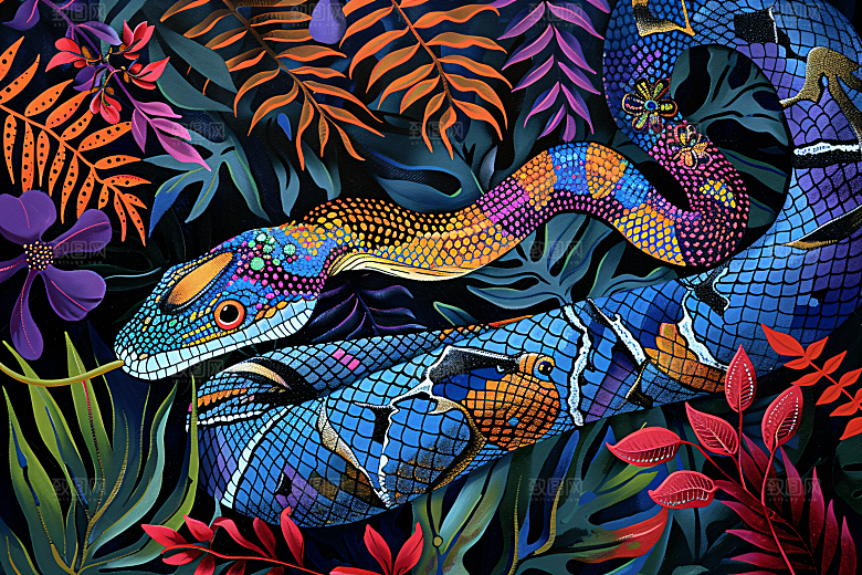 国潮蛇吉祥高清插画