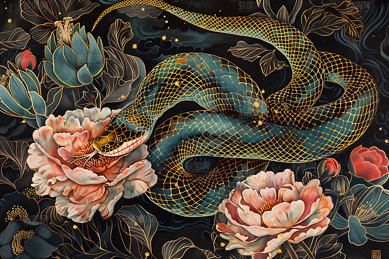 国潮蛇高清纹样插画