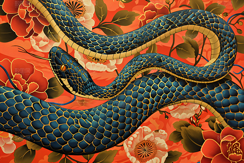 国潮蛇文化纹样插画
