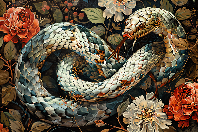 国潮蛇山水文化插画