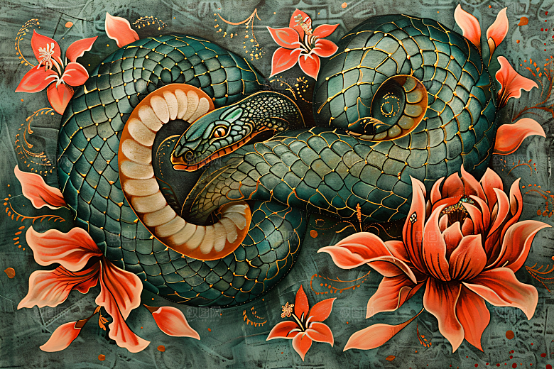国潮蛇高清纹样插画