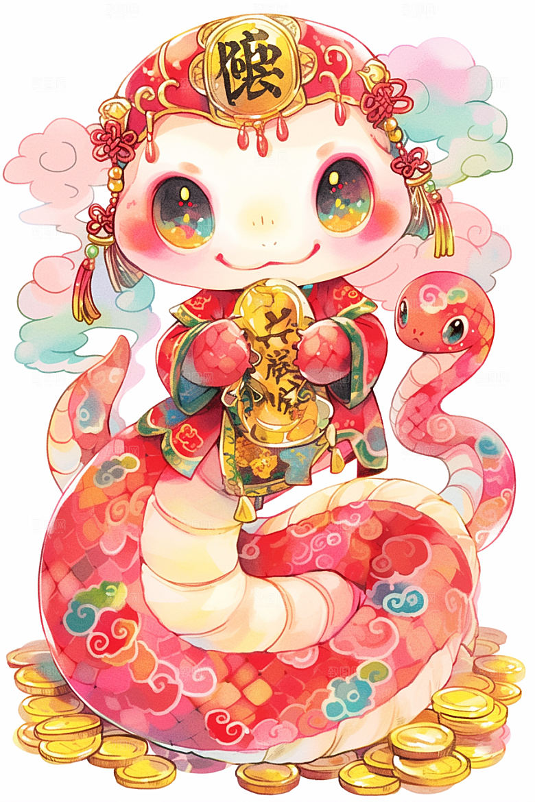 蛇年年画二十四生肖高清插画