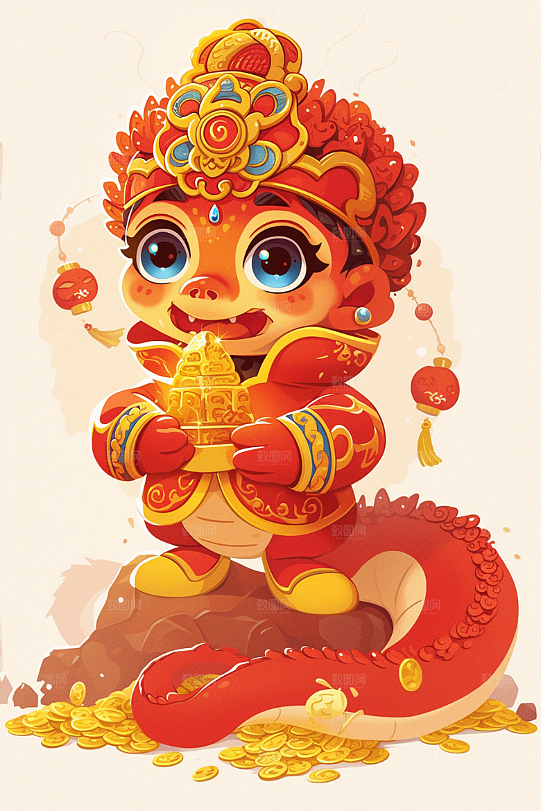 蛇年年画过年新春插画