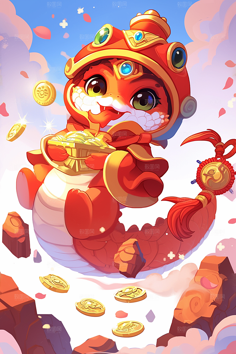 蛇年年画新春高清插画