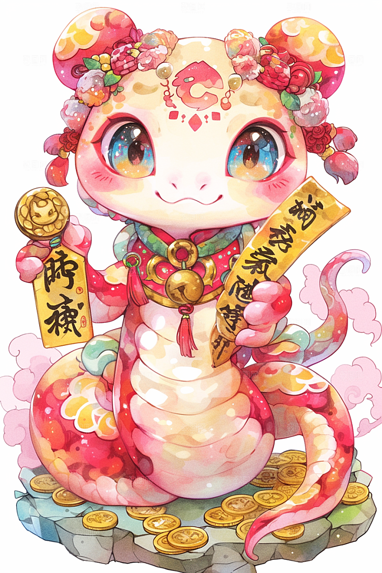蛇年年画可爱过年插画