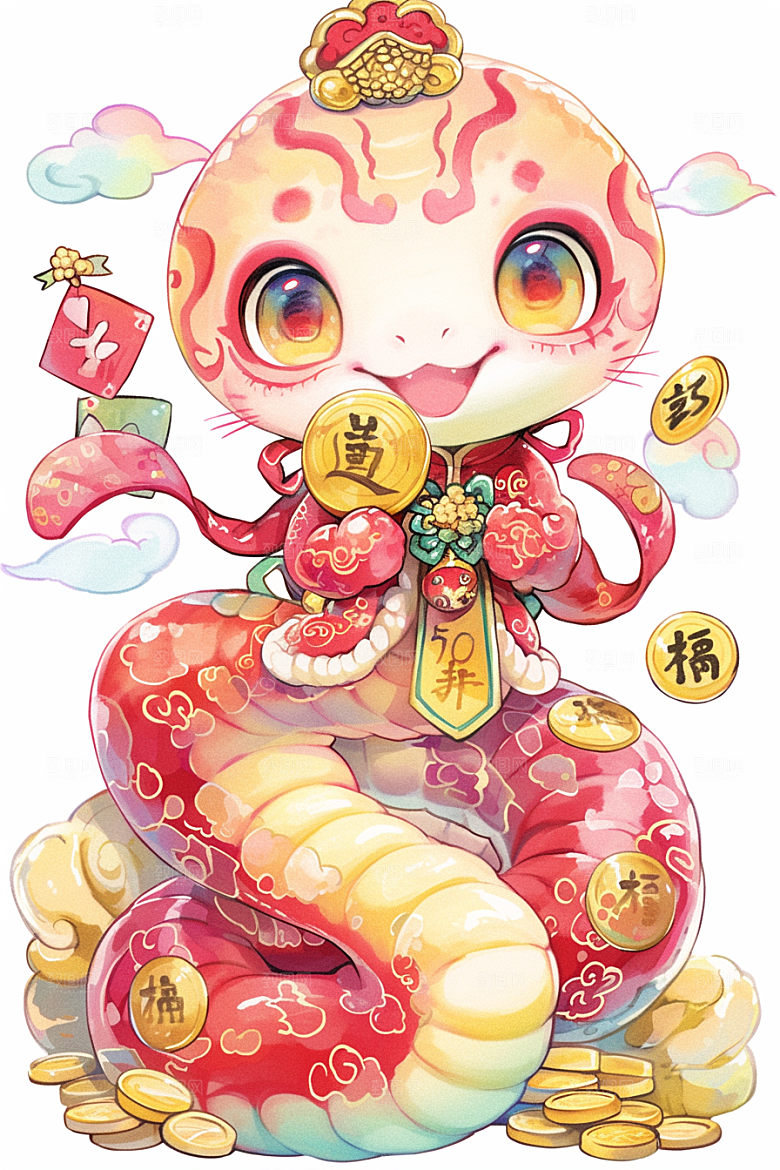 蛇年年画新春红色插画