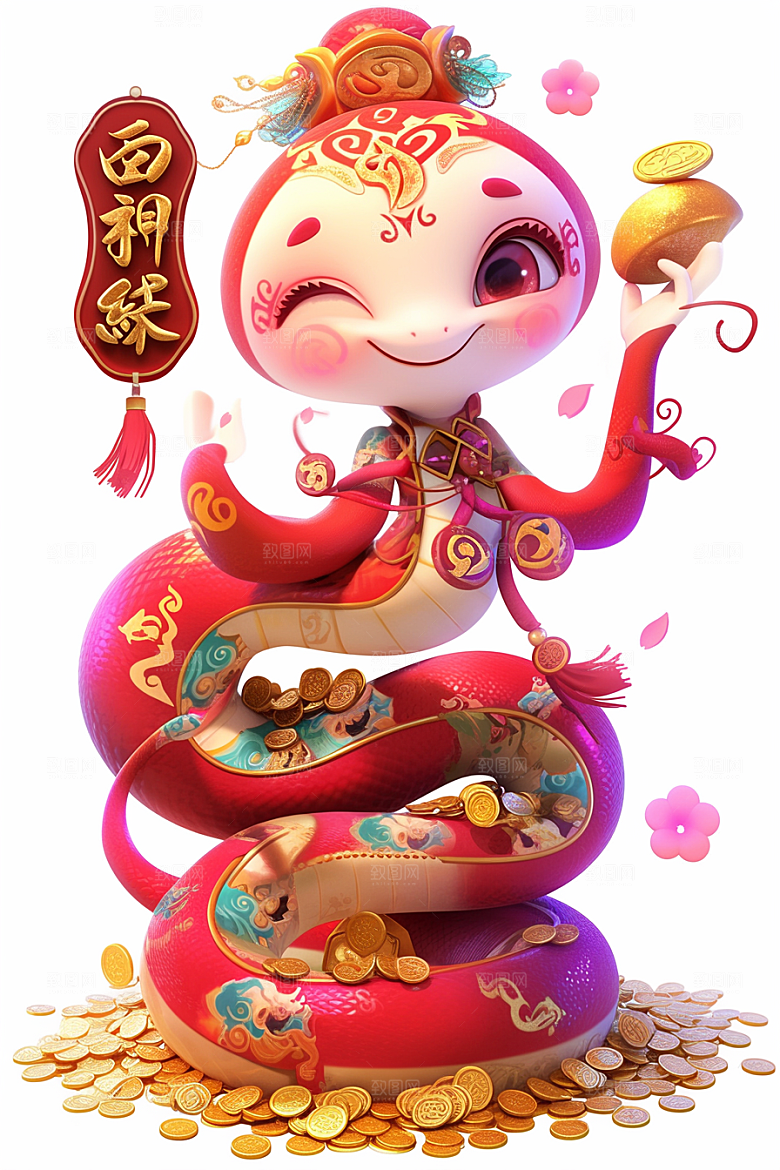 蛇年年画拟人手绘插画
