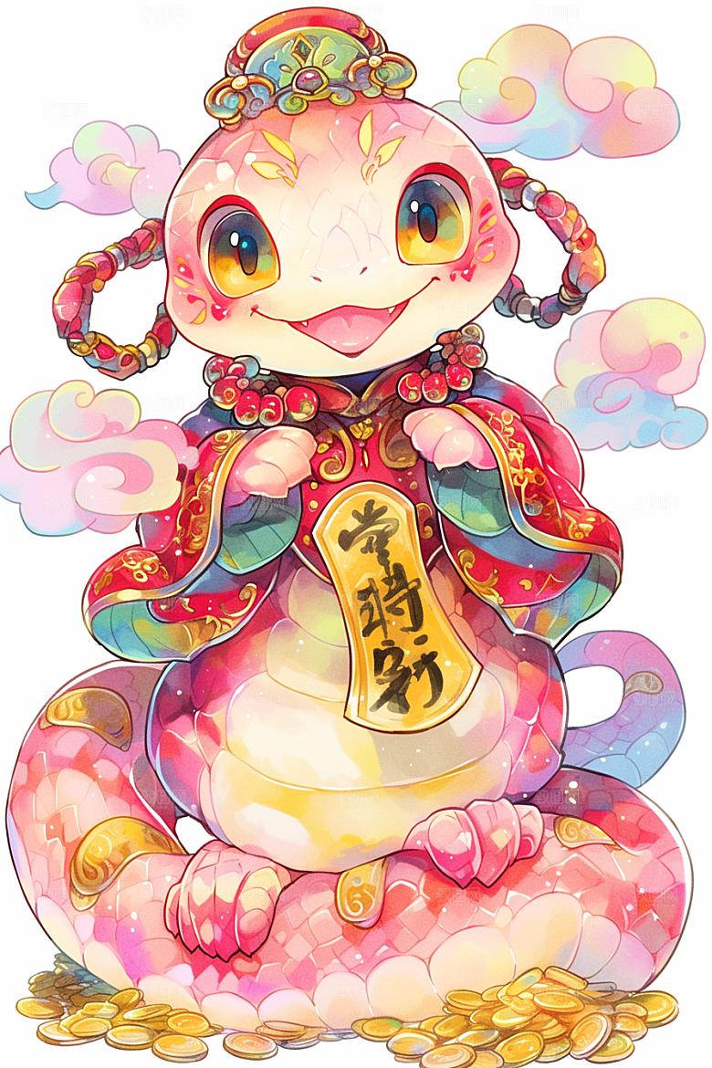 蛇年年画新年二十四生肖插画