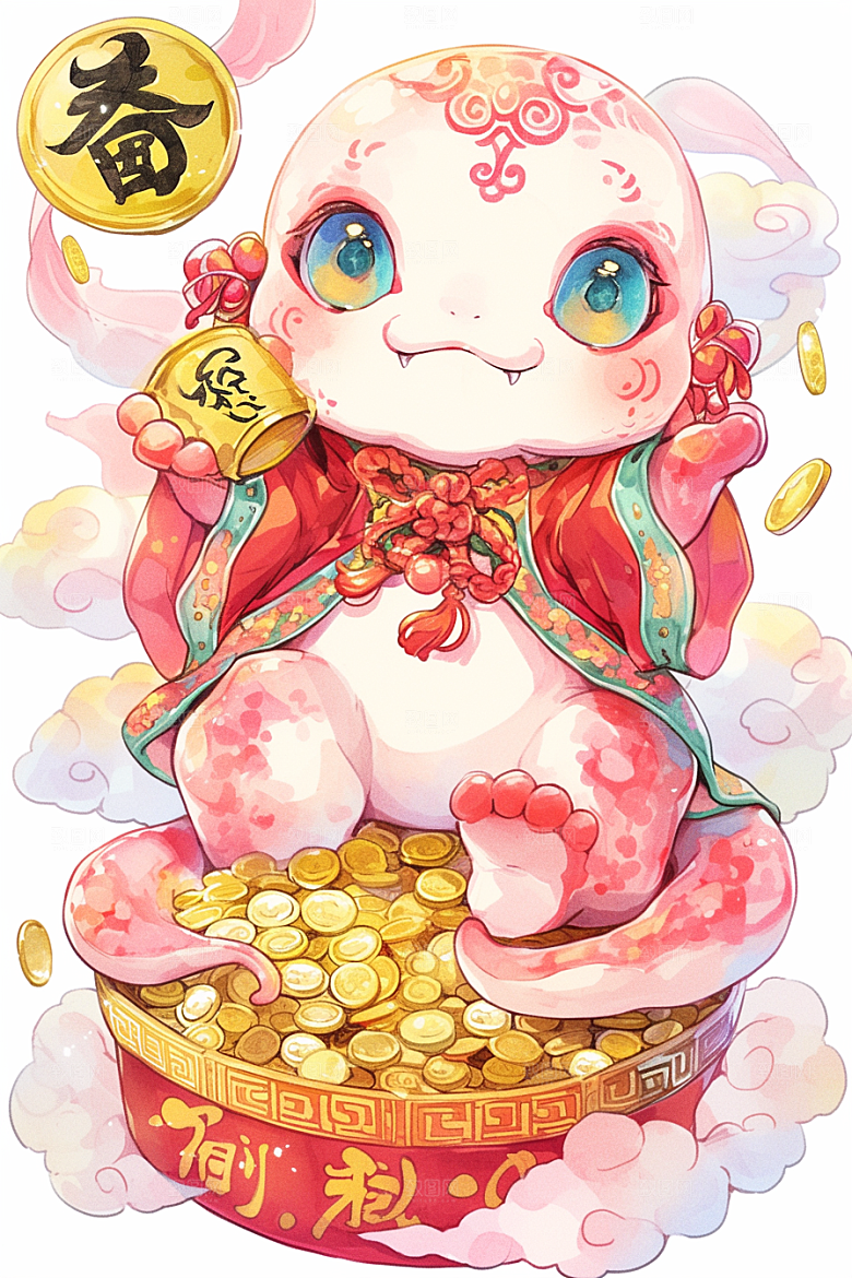 蛇年年画生肖蛇新年插画