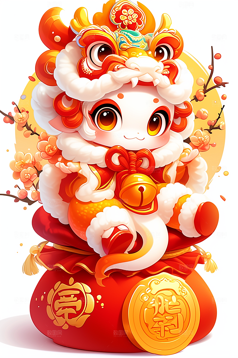 蛇年年画可爱红色插画