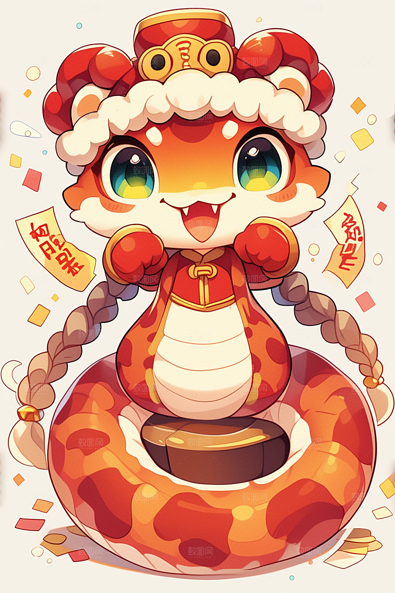 蛇年年画卡通生肖蛇插画