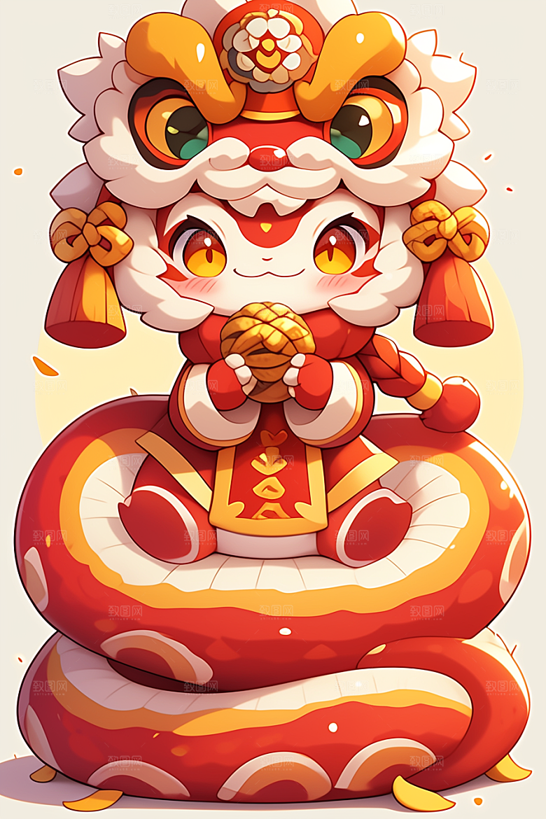 蛇年年画新春手绘插画