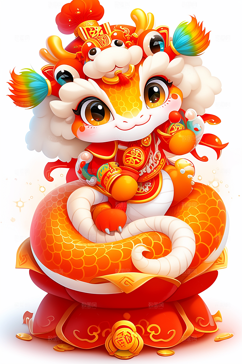 蛇年年画新年新春插画