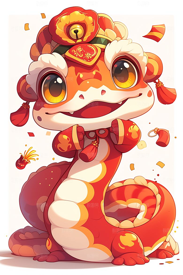 蛇年年画生肖蛇新年插画
