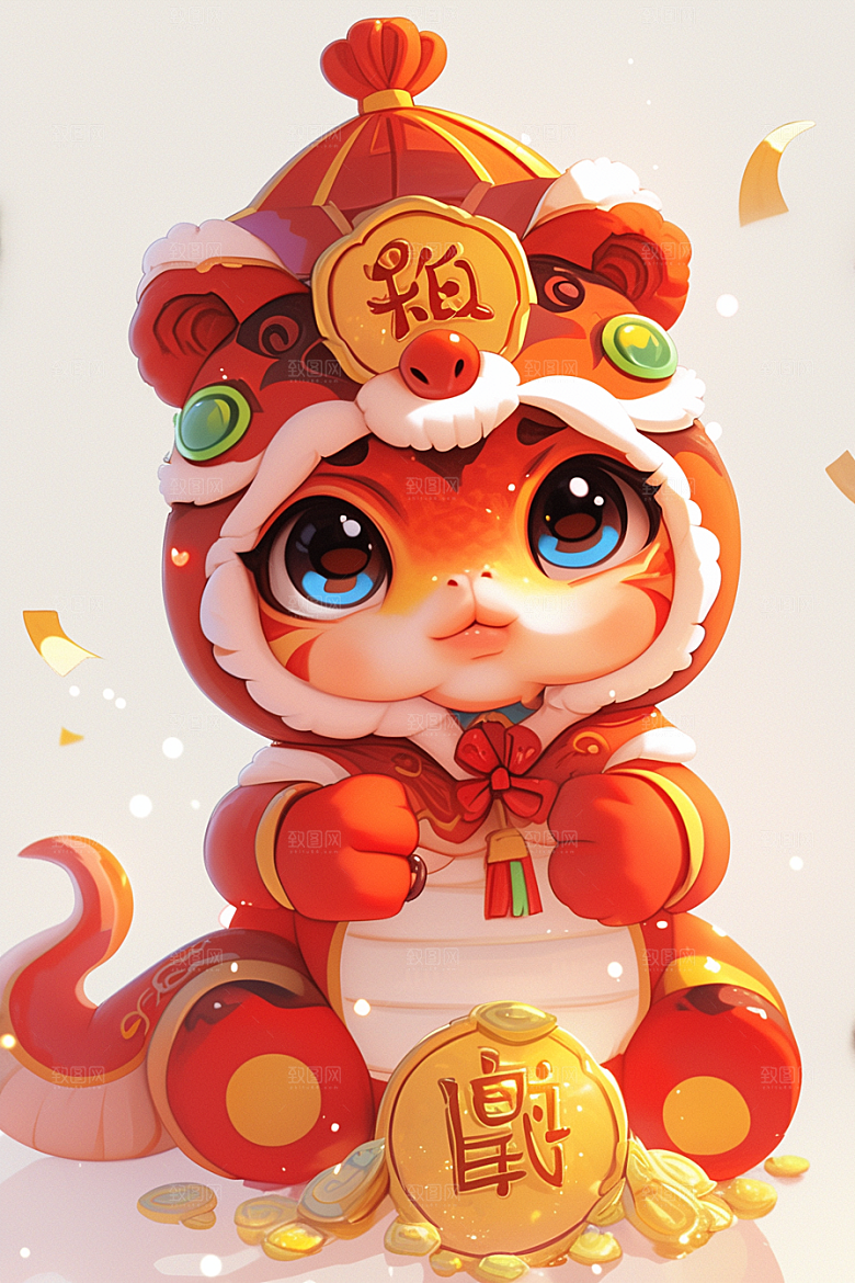 蛇年年画喜庆生肖蛇插画