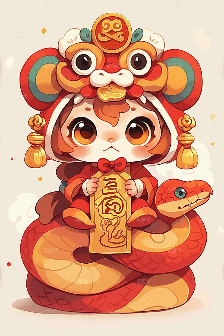 蛇年年画拟人生肖蛇插画