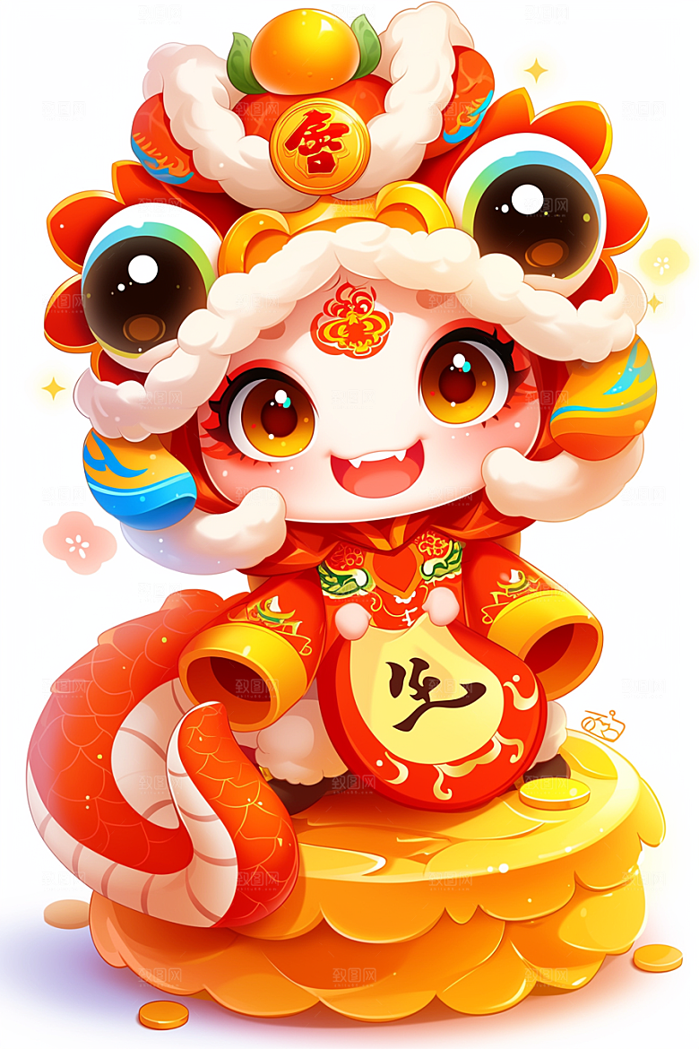 蛇年年画二十四生肖喜庆插画